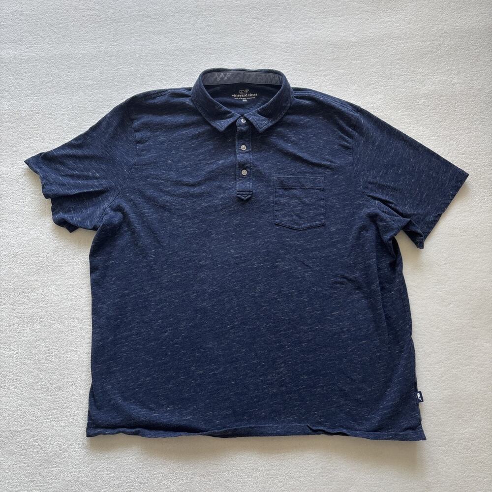 Vineyard Vines Men 2XL Navy Blue Short Sleeve Polo 100%‎ Cotton Pocket Comfort
